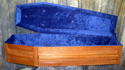 hemlock Coffin with royal Blue Liner