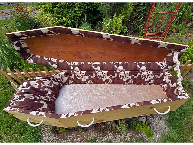 Pine Cowboy Casket with Open Lid - Oil Finish – Handmade by Caskets by Design
