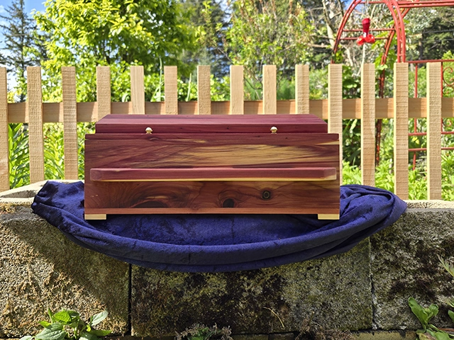 Finished Red Cedar Mini Casket Urn – Natural Oil Finish – Handmade in Oregon by Caskets by Design